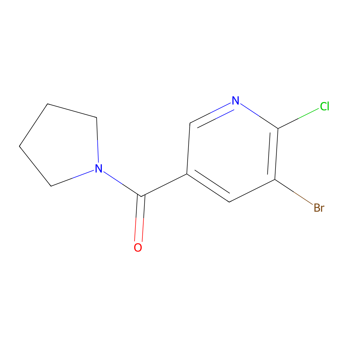 (5-Bromo-6-chloropyridin-3-yl)(pyrrolidin-1-yl)methanone molecular structure, CAS 1856976-31-2