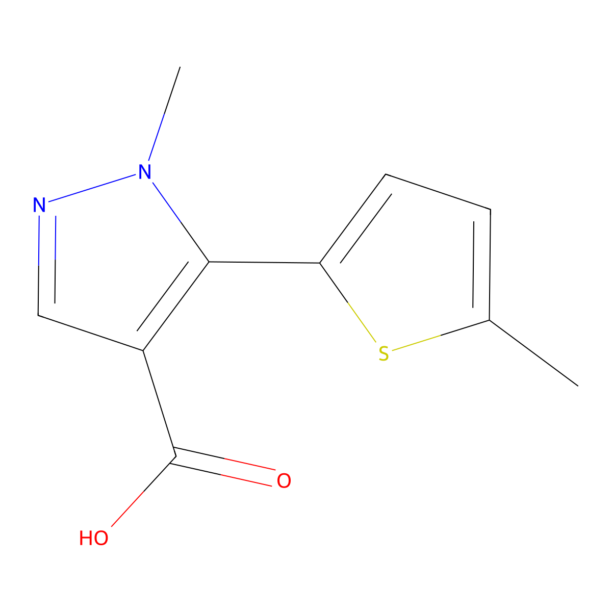 1-Methyl-5-(5-methylthiophen-2-yl)-1h-pyrazole-4-carboxylic acid molecular structure, CAS 1857105-07-7