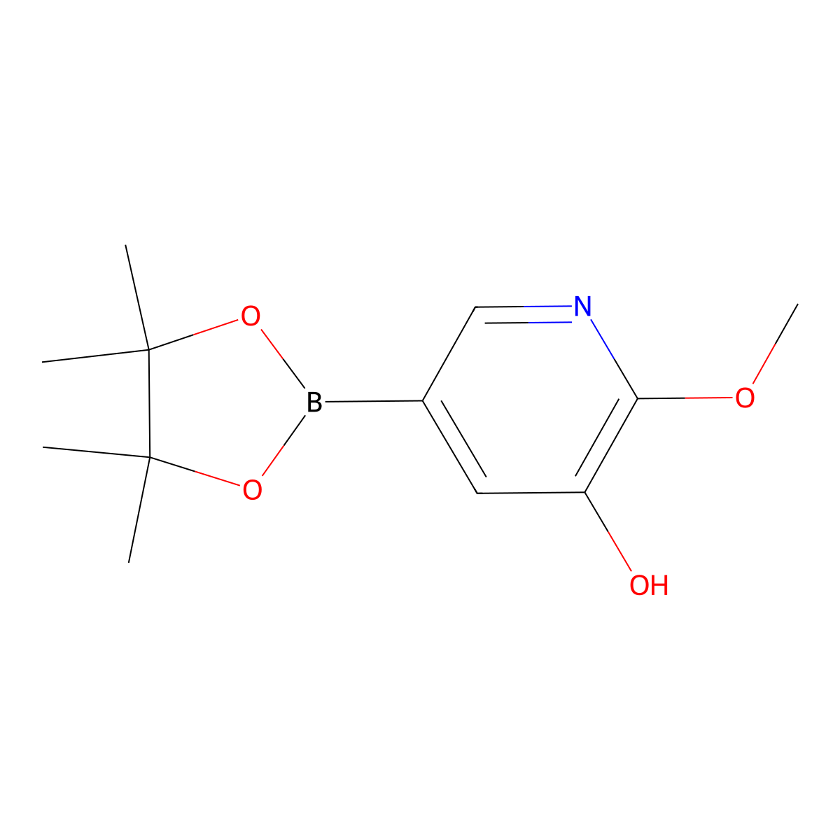 2-Methoxy-5-(4,4,5,5-tetramethyl-1,3,2-dioxaborolan-2-yl)pyridin-3-ol molecular structure, CAS 1857348-99-2