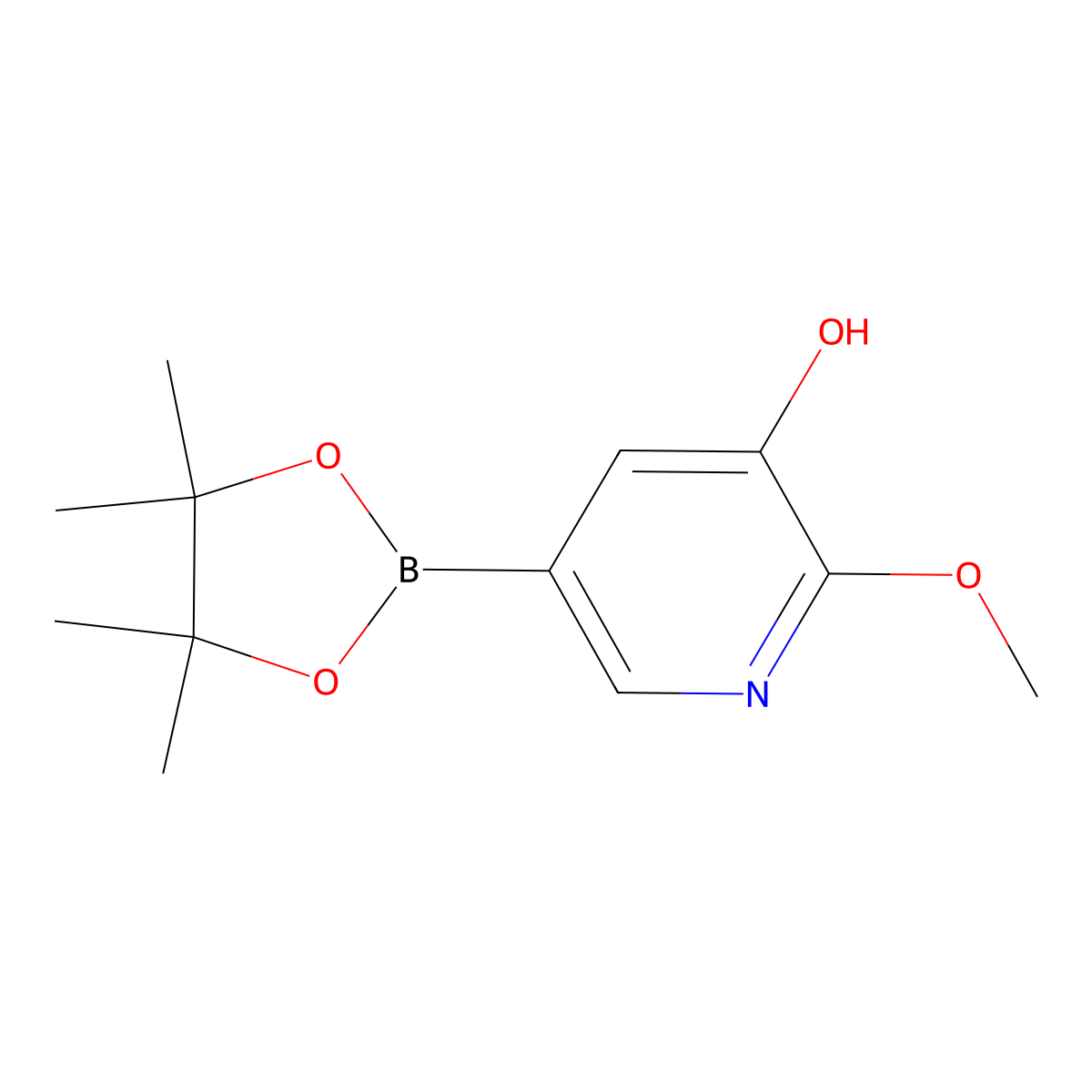 2-Methoxy-5-(4,4,5,5-tetramethyl-1,3,2-dioxaborolan-2-yl)pyridin-3-ol molecular structure, CAS 1857348-99-2