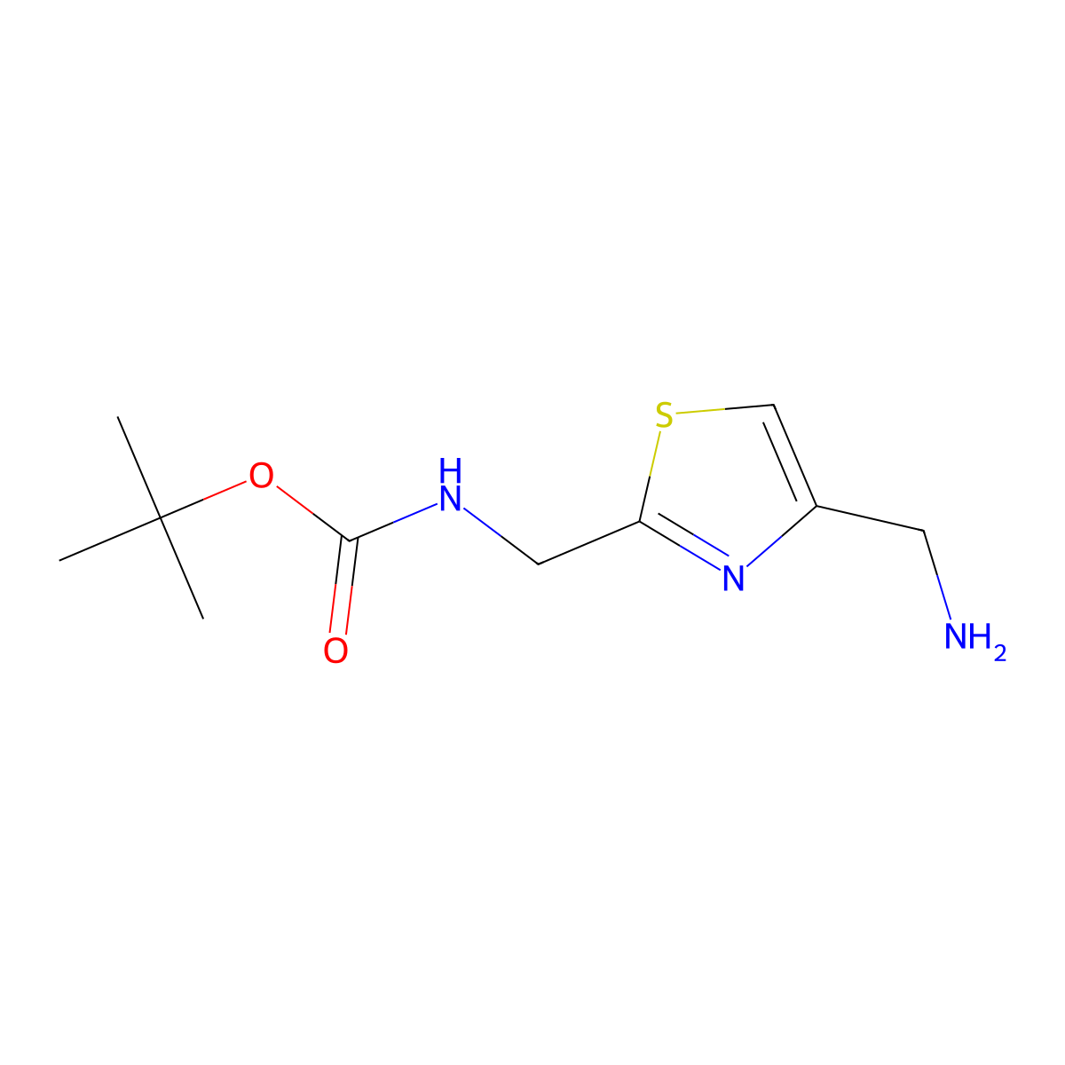 tert-butyl N-((4-(aminomethyl)-1,3-thiazol-2-yl)methyl)carbamate molecular structure, CAS 185748-21-4