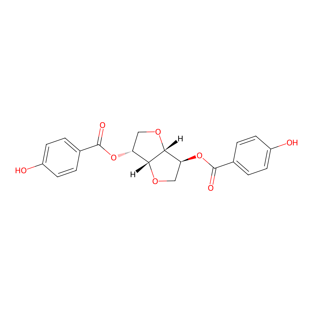 (3R,3aR,6S,6aR)-Hexahydrofuro(3,2-b)furan-3,6-diyl bis(4-hydroxybenzoate) molecular structure, CAS 185756-31-4