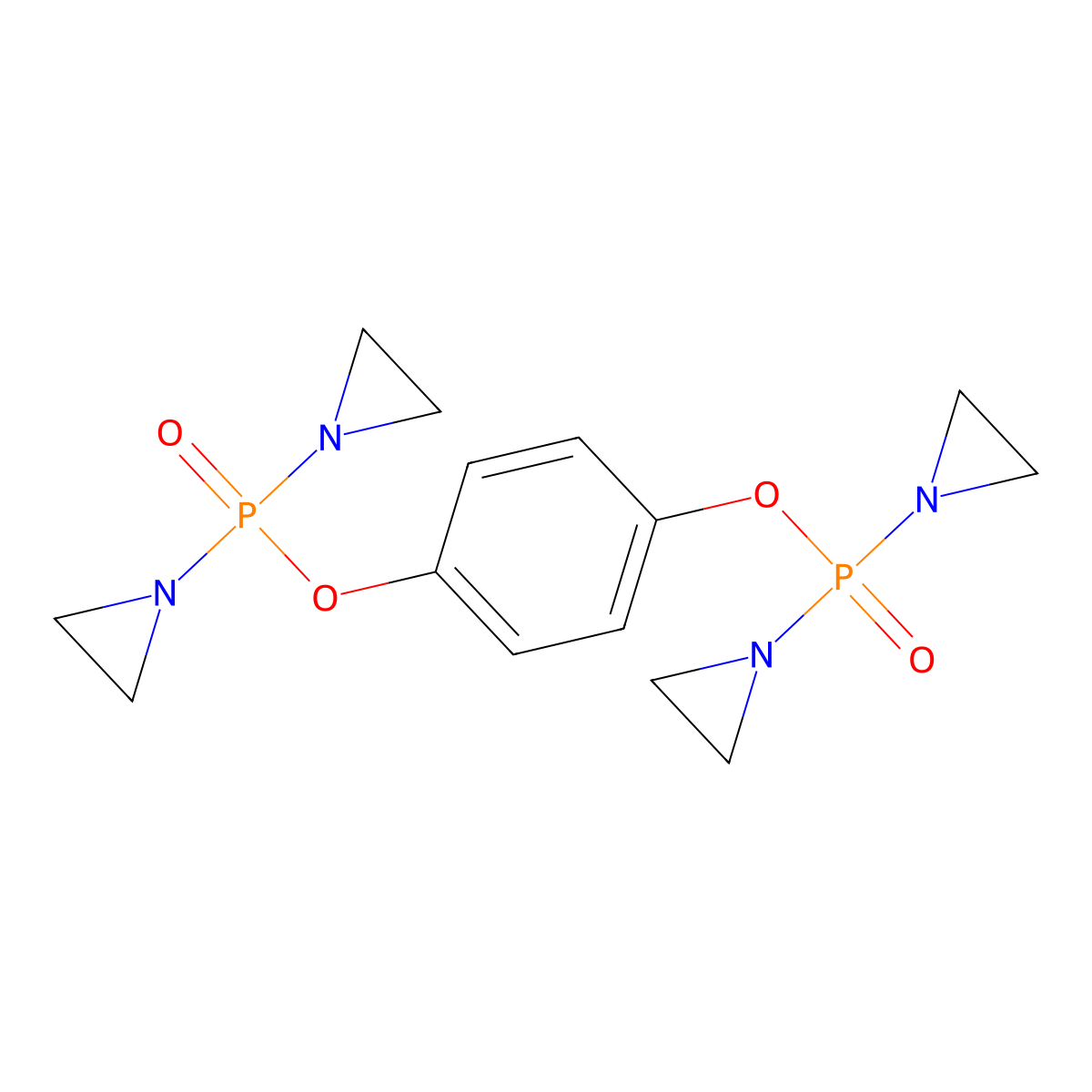 Hydroquinone, bis[bis(1-aziridinyl)phosphinate] molecular structure, CAS 1858-46-4