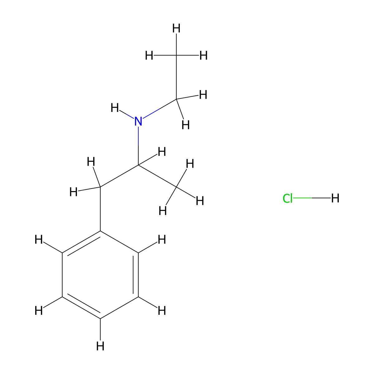 Etilamfetamine hydrochloride molecular structure, CAS 1858-47-5