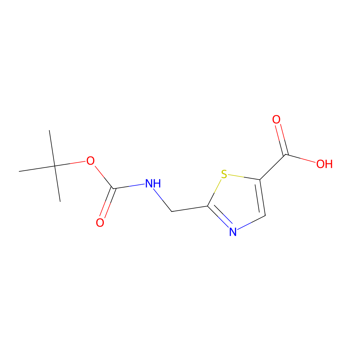 2-((((Tert-butoxy)carbonyl)amino)methyl)-1,3-thiazole-5-carboxylic acid molecular structure, CAS 185804-36-8