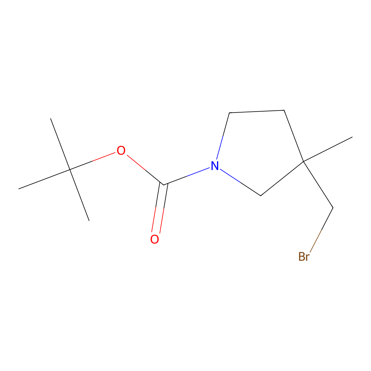 Tert-butyl 3-(bromomethyl)-3-methylpyrrolidine-1-carboxylate molecular structure, CAS 1858121-36-4