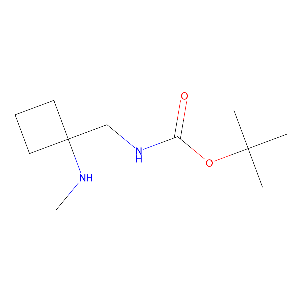 tert-butyl N-((1-(methylamino)cyclobutyl)methyl)carbamate molecular structure, CAS 1858137-24-2