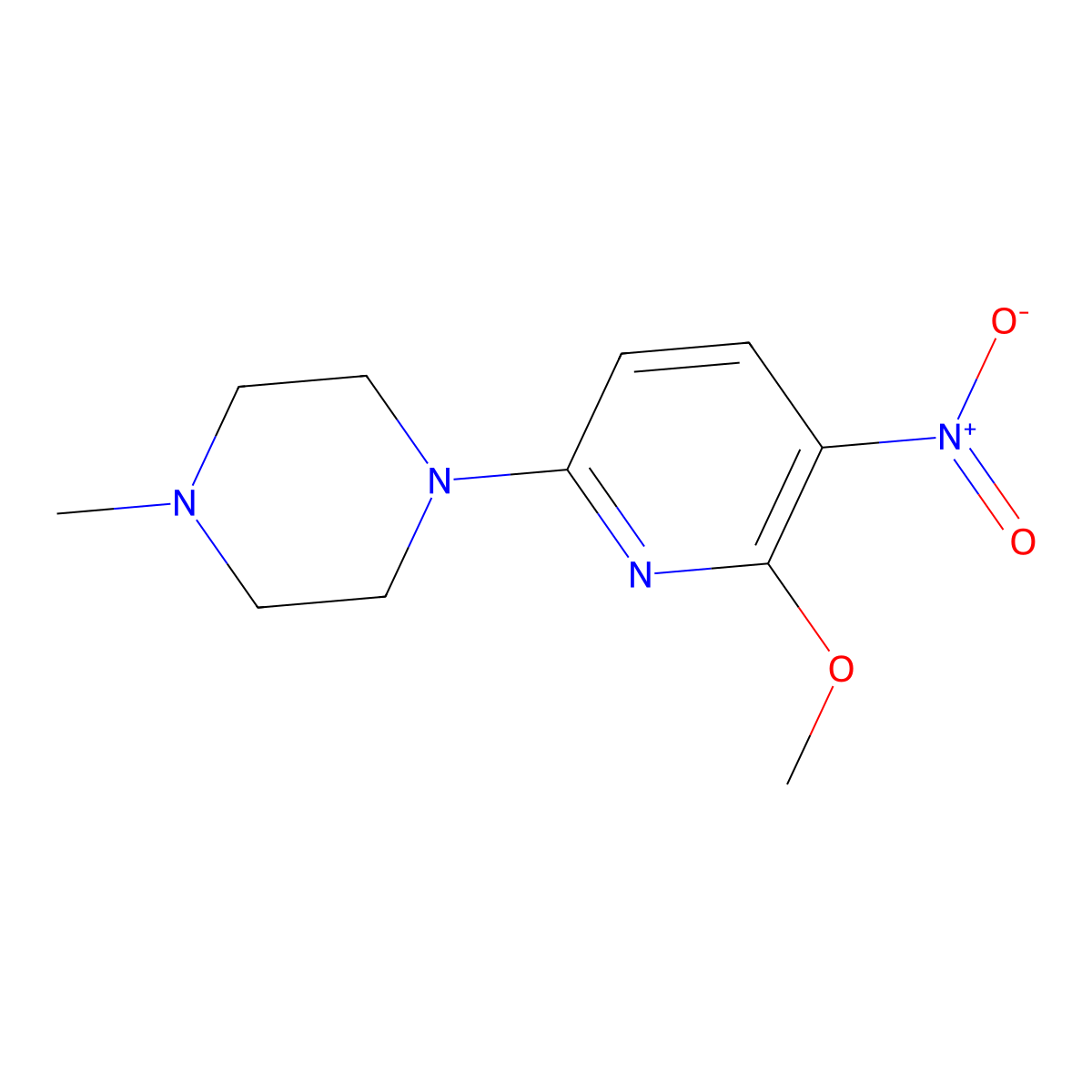 1-(6-Methoxy-5-nitropyridin-2-yl)-4-methylpiperazine molecular structure, CAS 1858197-71-3