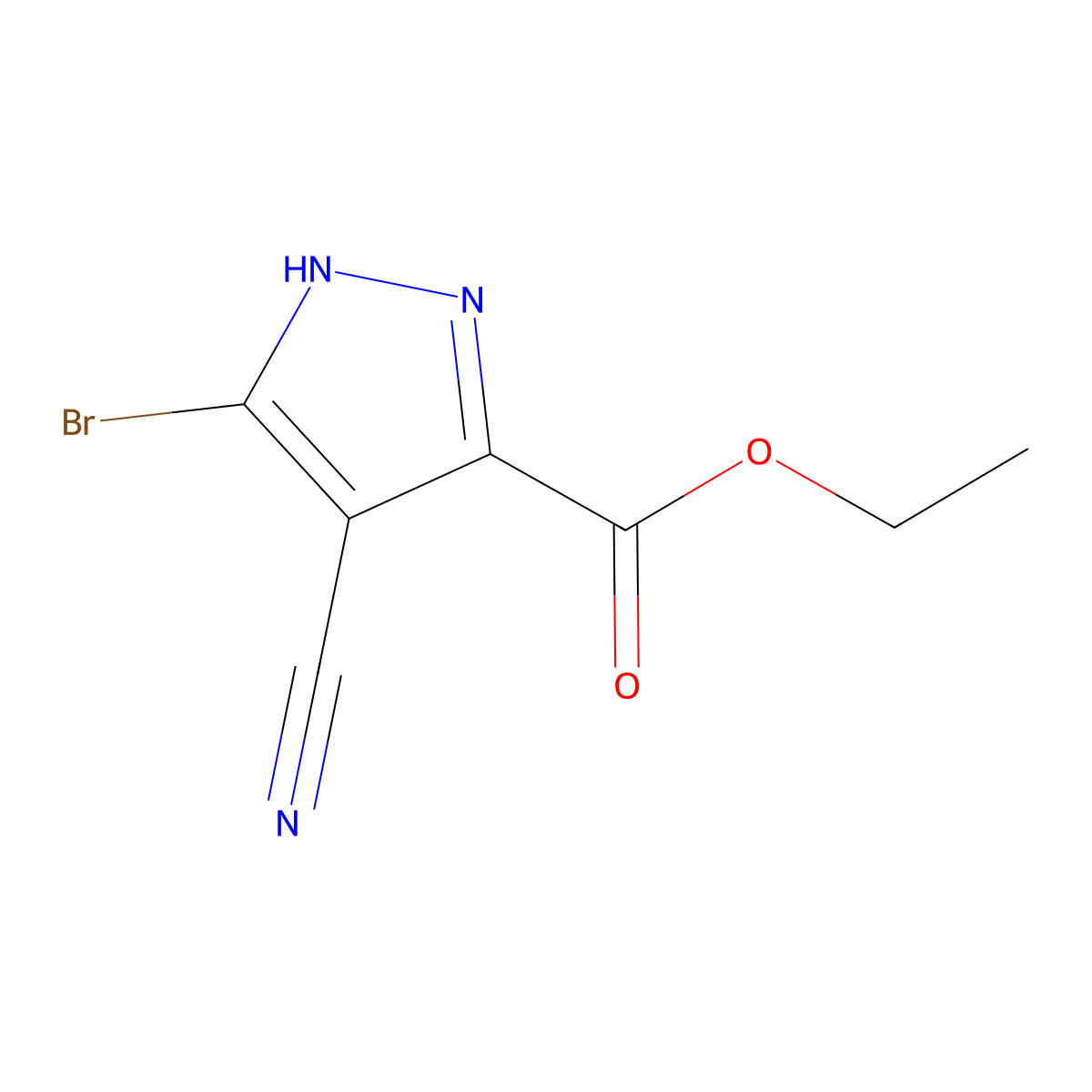 Ethyl 5-bromo-4-cyano-1H-pyrazole-3-carboxylate molecular structure, CAS 1858207-16-5