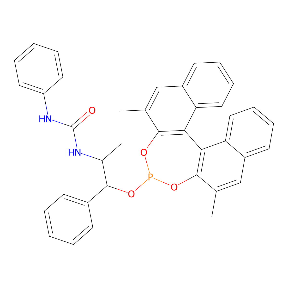 1-{(1S,2R)-1-[(11bR)-2,6-Dimethyldinaphtho[2,1-d:1',2'-f][1,3,2]dioxaphosphepin-4-yloxy]-1-phenylpropan-2-yl}-3-phenylurea molecular structure, CAS 1858223-86-5