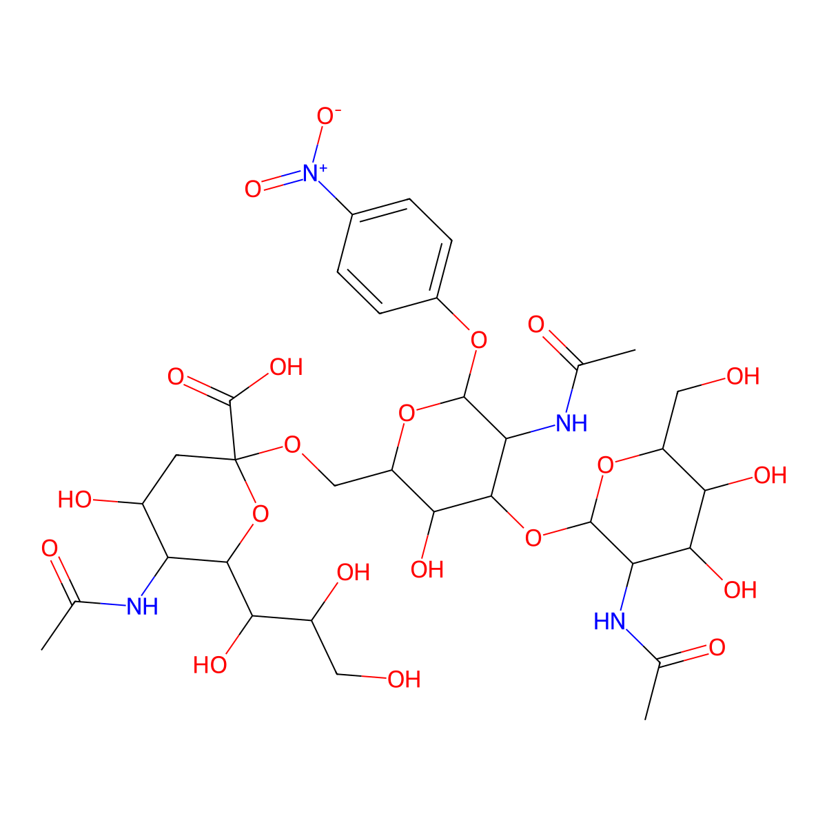 GlcNAc beta(1-3)[Neu5Ac alpha(2-6)]GalNAc-alpha-pNP molecular structure, CAS 1858223-99-0