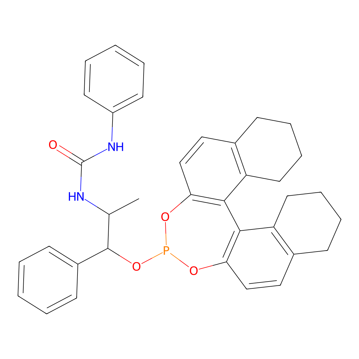 1-{(1S,2R)-1-[(11bR)-8,9,10,11,12,13,14,15-Octahydrodinaphtho[2,1-d:1',2'-f][1,3,2]dioxaphosphepin-4-yloxy]-1-phenylpropan-2-yl}-3-phenylurea molecular structure, CAS 1858224-21-1