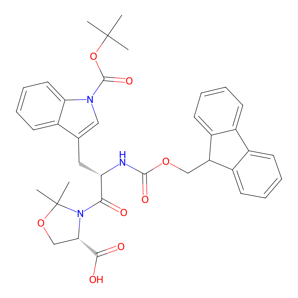 (S)-3-(N-alpha-(9-FMOC)-N-im-BOC-L-tryptophanyl)-2,2-dimethyloxazolidine-4-carboxylic acid molecular structure, CAS 1858224-30-2