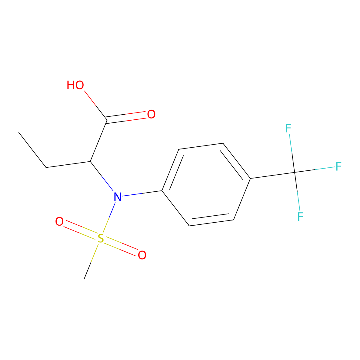 2-{(Methylsulfonyl)[4-(trifluoromethyl)phenyl]amino}butanoic acid molecular structure, CAS 1858240-17-1
