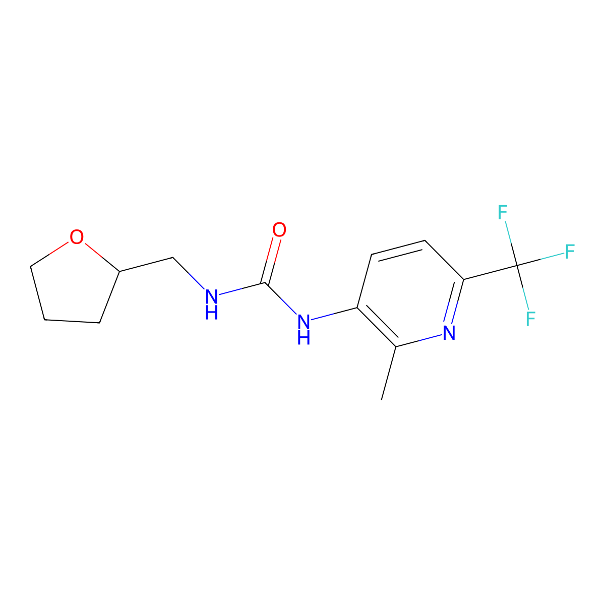 N-[2-Methyl-6-(trifluoromethyl)pyridin-3-yl]-N'-(tetrahydrofuran-2-ylmethyl)urea molecular structure, CAS 1858240-24-0
