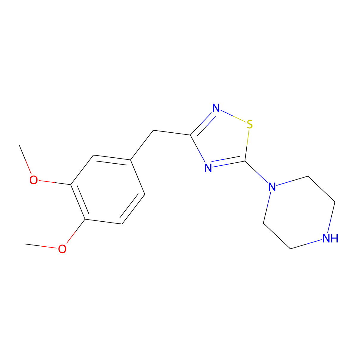 1-{3-[(3,4-Dimethoxyphenyl)methyl]-1,2,4-thiadiazol-5-yl}piperazine molecular structure, CAS 1858240-27-3