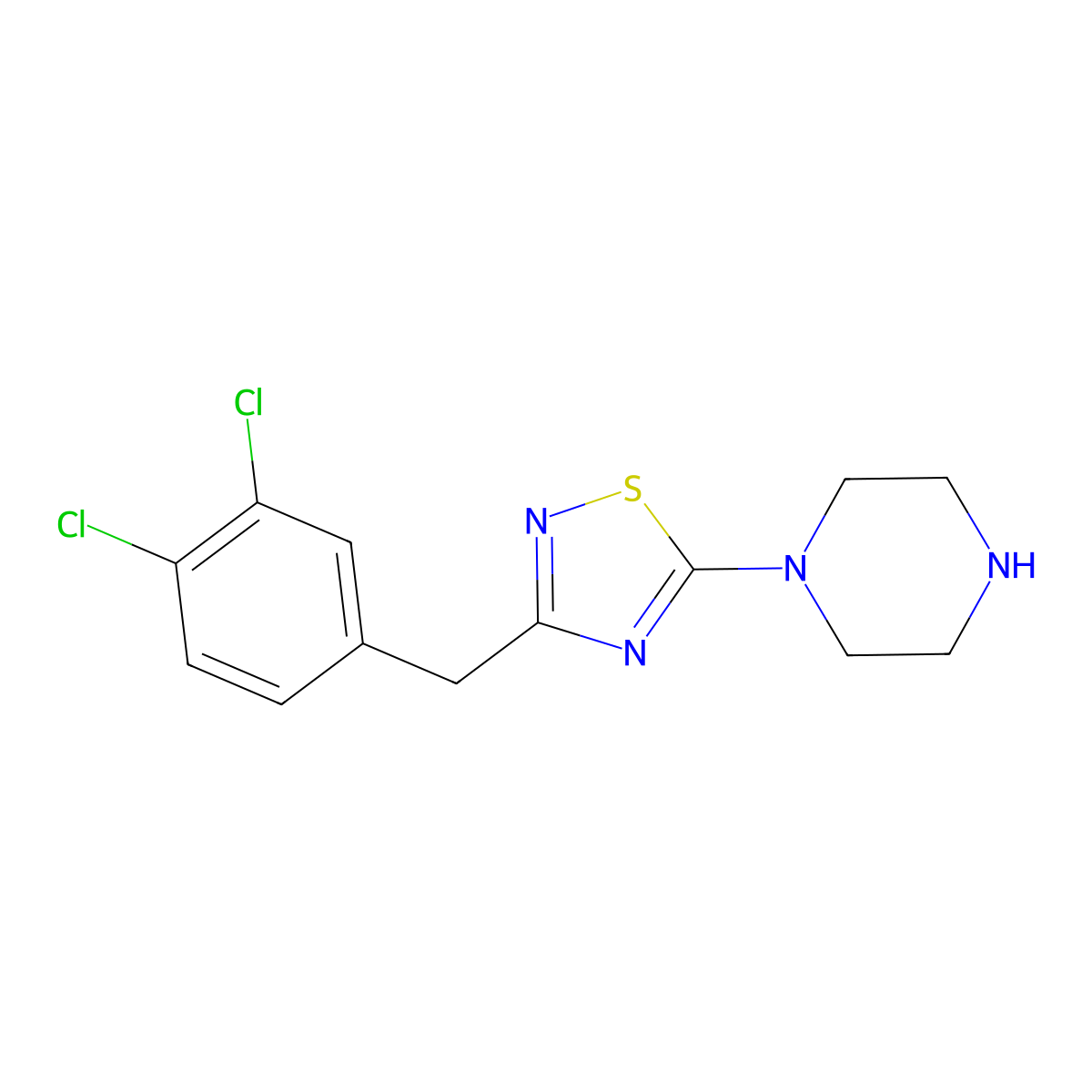 1-{3-[(3,4-Dichlorophenyl)methyl]-1,2,4-thiadiazol-5-yl}piperazine molecular structure, CAS 1858240-31-9