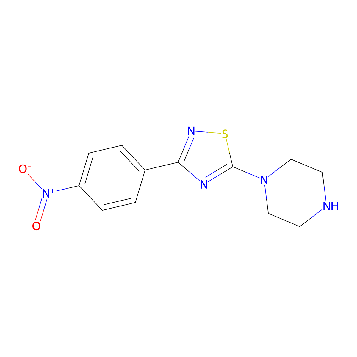 1-[3-(4-Nitrophenyl)-1,2,4-thiadiazol-5-yl]piperazine molecular structure, CAS 1858240-34-2