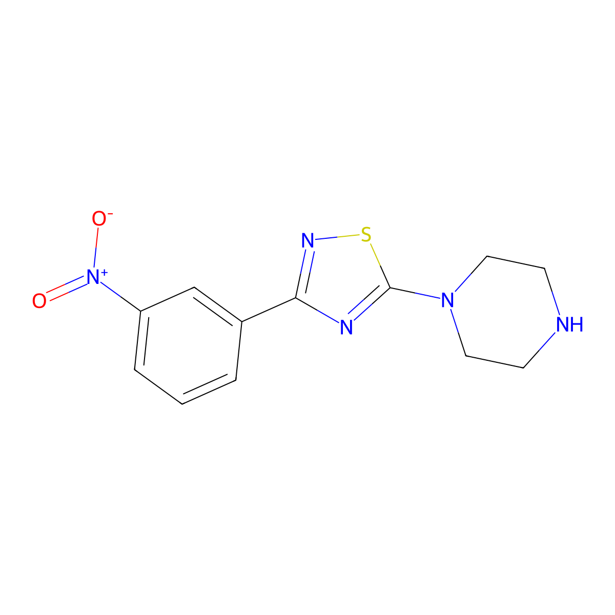 1-[3-(3-Nitrophenyl)-1,2,4-thiadiazol-5-yl]piperazine molecular structure, CAS 1858240-37-5