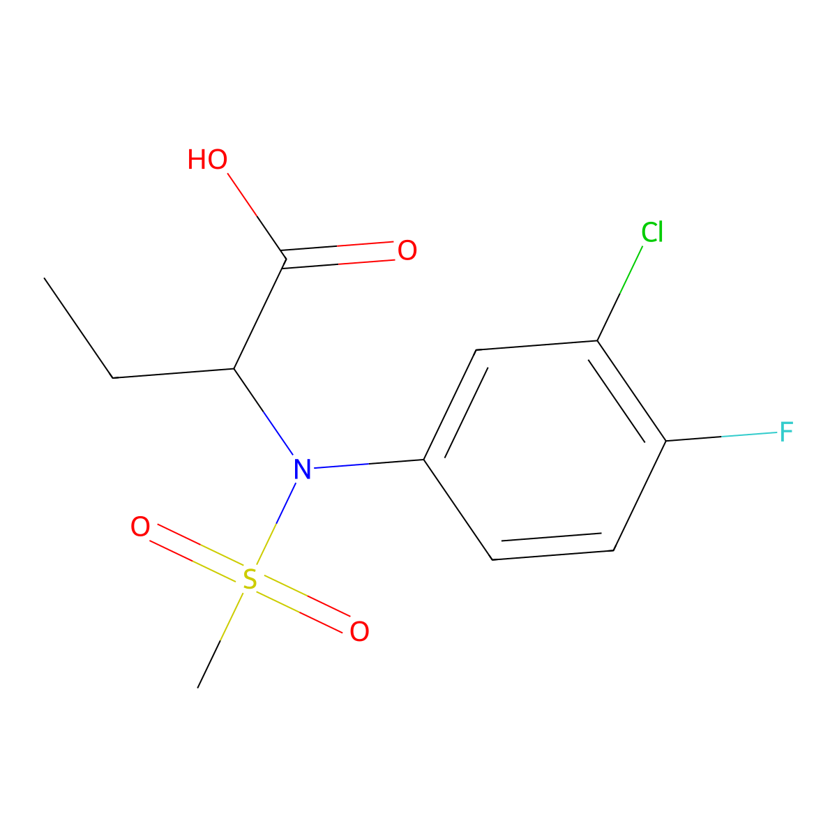 2-[(3-Chloro-4-fluorophenyl)(methylsulfonyl)amino]butanoic acid molecular structure, CAS 1858240-73-9