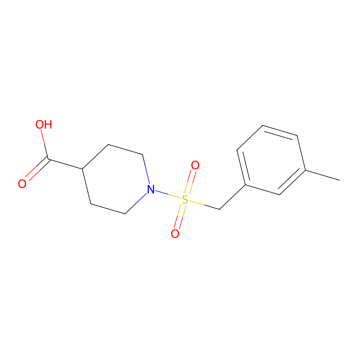 1-[(3-Methylbenzyl)sulfonyl]piperidine-4-carboxylic acid molecular structure, CAS 1858240-99-9