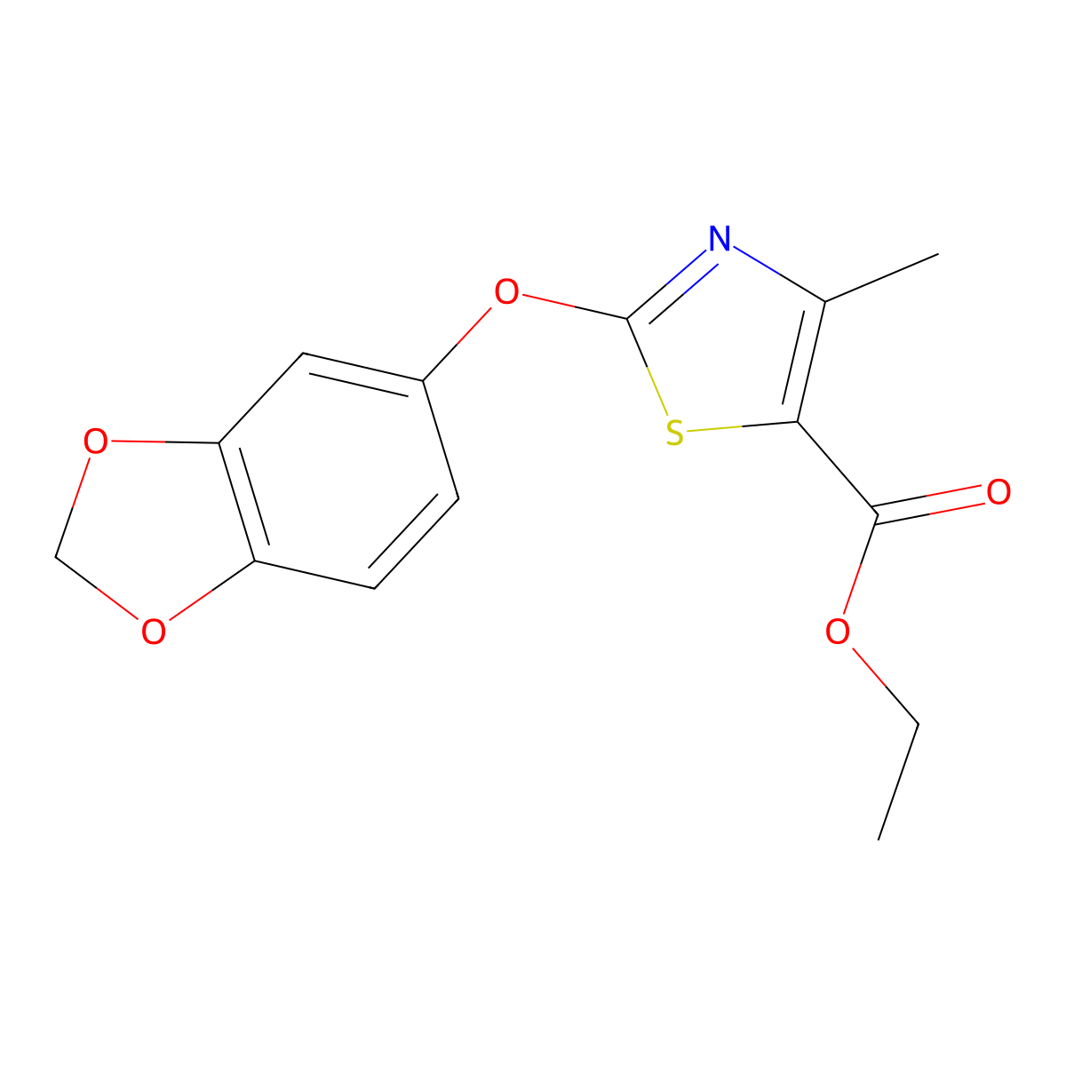 Ethyl 2-(1,3-benzodioxol-5-yloxy)-4-methyl-1,3-thiazole-5-carboxylate molecular structure, CAS 1858241-00-5