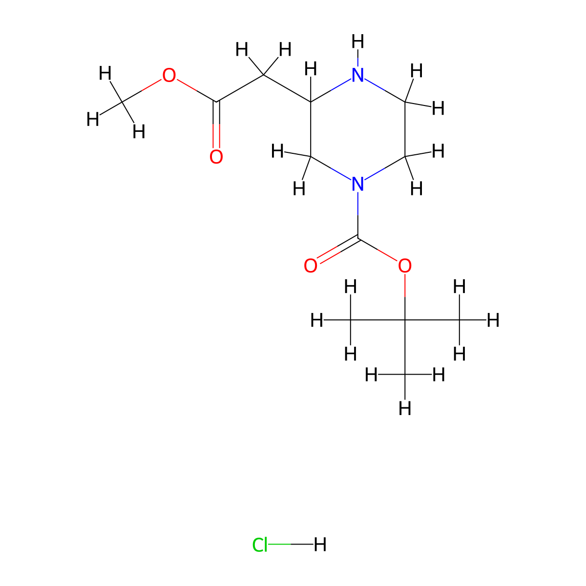 tert-Butyl 3-(2-methoxy-2-oxoethyl)piperazine-1-carboxylate hydrochloride molecular structure, CAS 1858241-30-1