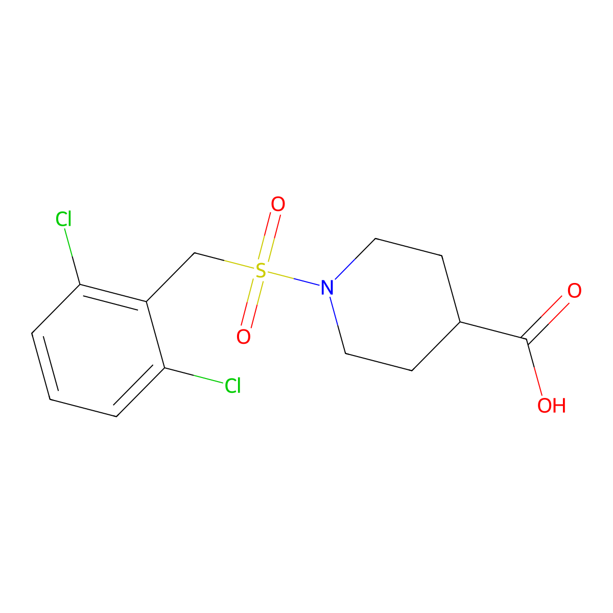 1-[(2,6-Dichlorobenzyl)sulfonyl]piperidine-4-carboxylic acid molecular structure, CAS 1858241-39-0
