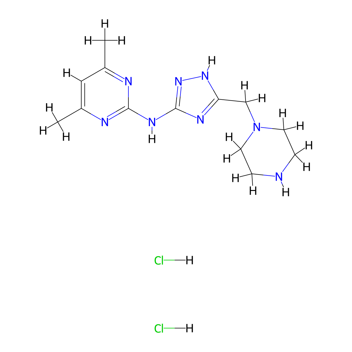 4,6-Dimethyl-N-[5-(piperazin-1-ylmethyl)-4H-1,2,4-triazol-3-yl]pyrimidin-2-amine dihydrochloride molecular structure, CAS 1858241-85-6