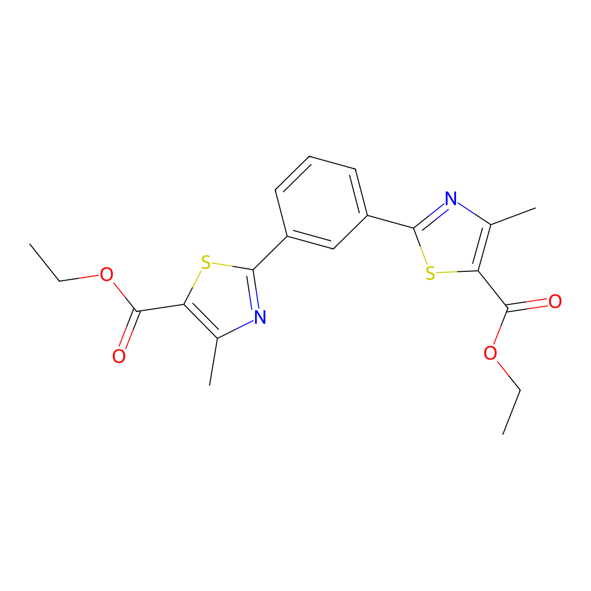 1,3-Bis(5-ethoxycarbonyl-4-methyl-2-thiazolyl)benzene molecular structure, CAS 1858241-92-5