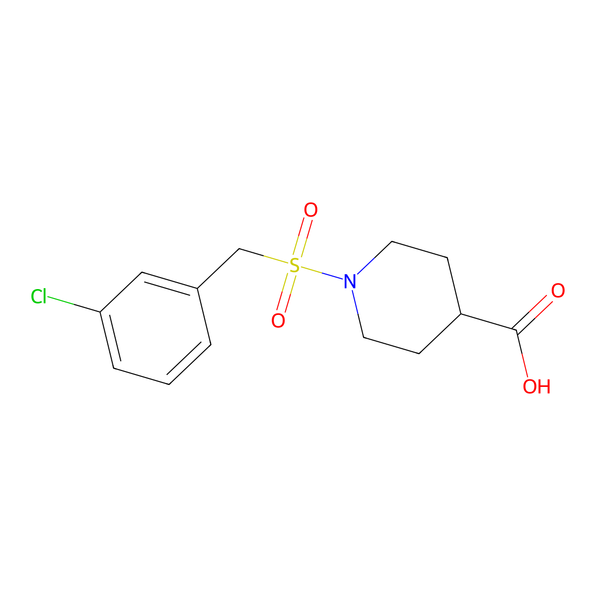 1-[(3-Chlorobenzyl)sulfonyl]piperidine-4-carboxylic acid molecular structure, CAS 1858242-17-7