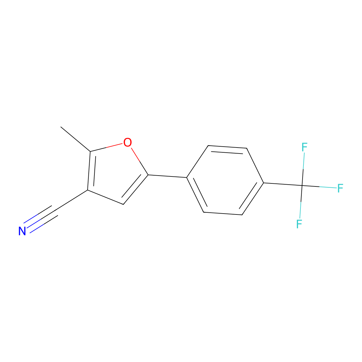 2-Methyl-5-(4-trifluoromethyl-phenyl)-furan-3-carbonitrile molecular structure, CAS 1858242-19-9