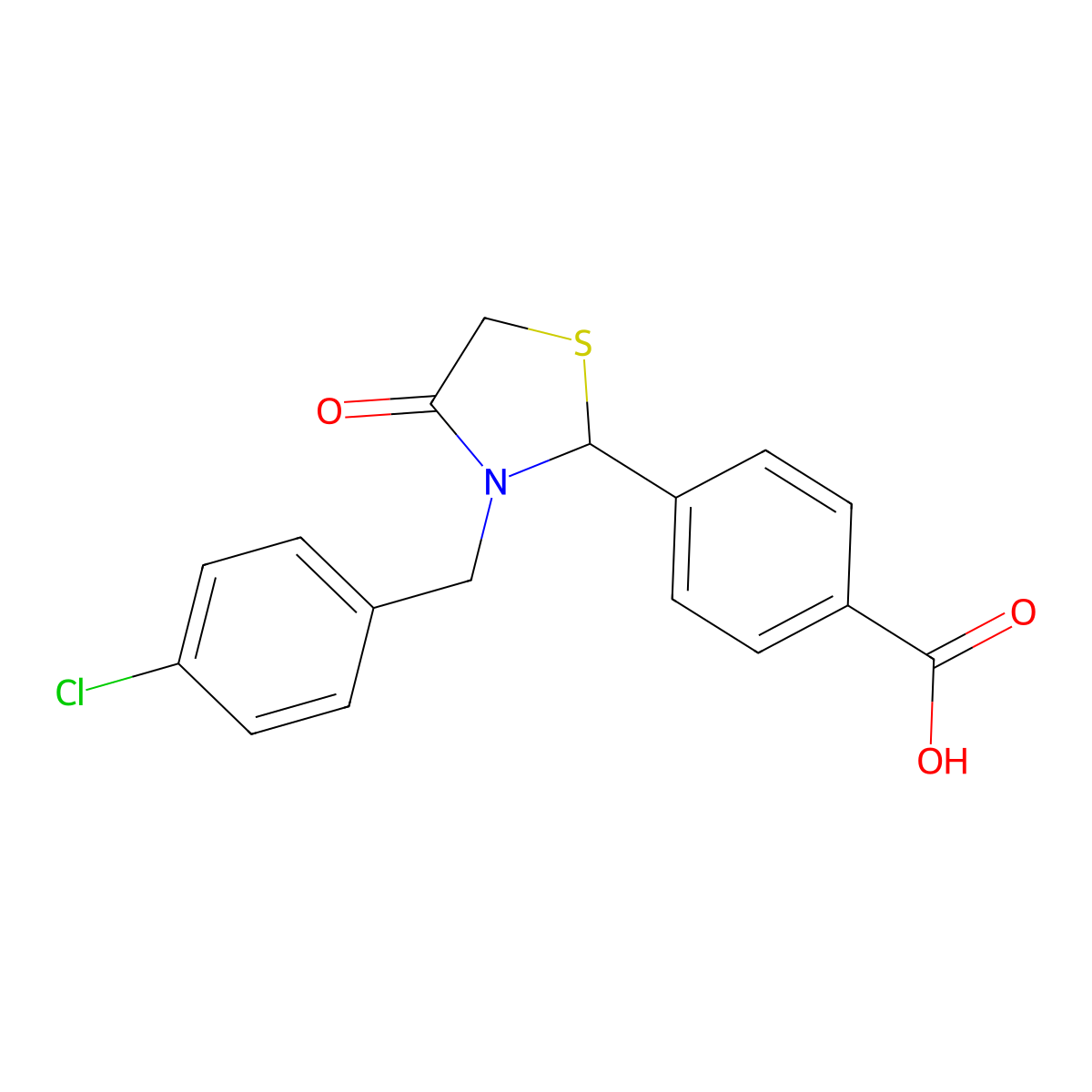 4-[3-(4-Chlorobenzyl)-4-oxo-1,3-thiazolidin-2-yl]benzoic acid molecular structure, CAS 1858242-30-4
