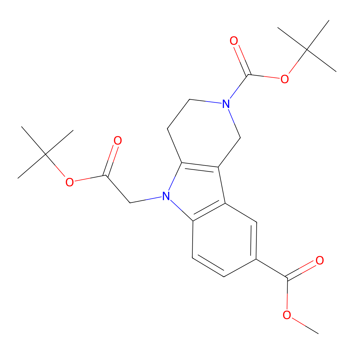 2-tert-Butyl 8-methyl 5-(2-tert-butoxy-2-oxoethyl)-1,3,4,5-tetrahydro-2H-pyrido[4,3-b]indole-2,8-dicarboxylate molecular structure, CAS 1858242-34-8
