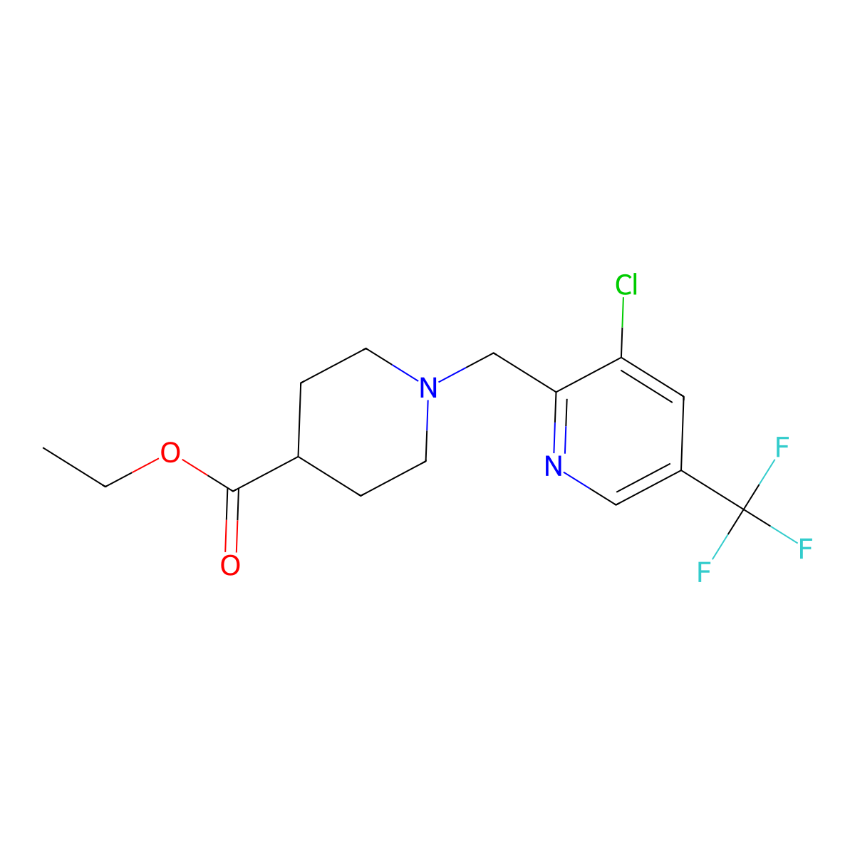 1-(3-Chloro-5-trifluoromethyl-pyridin-2-ylmethyl)-piperidine-4-carboxylic acid ethyl ester molecular structure, CAS 1858242-66-6