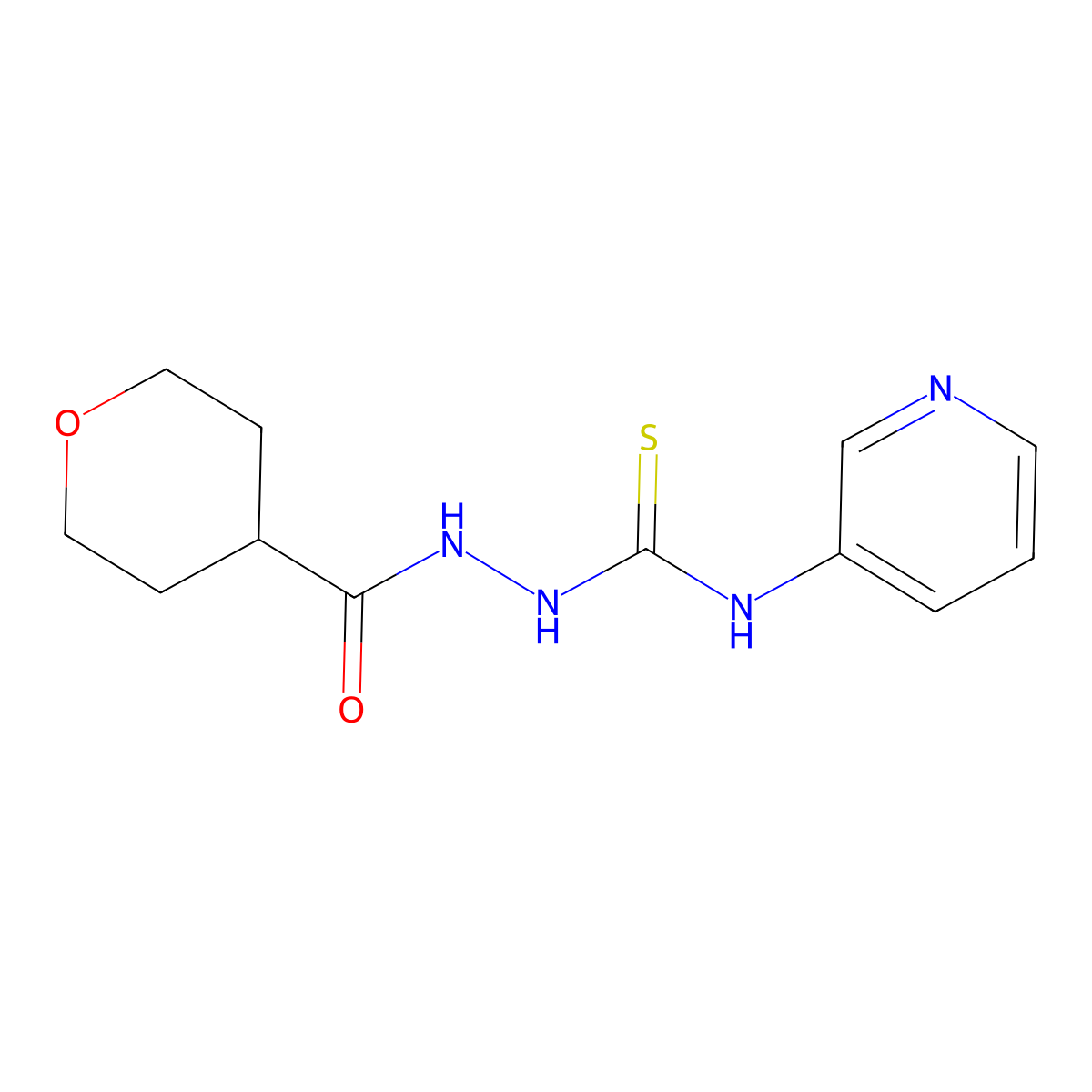 N-Pyridin-3-yl-2-(tetrahydro-2H-pyran-4-ylcarbonyl)hydrazinecarbothioamide molecular structure, CAS 1858249-71-4