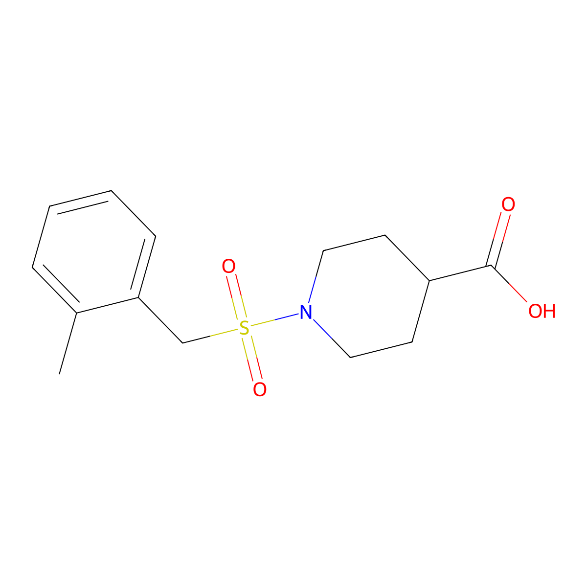1-[(2-Methylbenzyl)sulfonyl]piperidine-4-carboxylic acid molecular structure, CAS 1858249-74-7