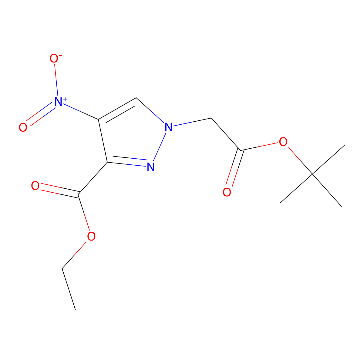 Ethyl 1-(2-tert-butoxy-2-oxoethyl)-4-nitro-1H-pyrazole-3-carboxylate molecular structure, CAS 1858249-89-4