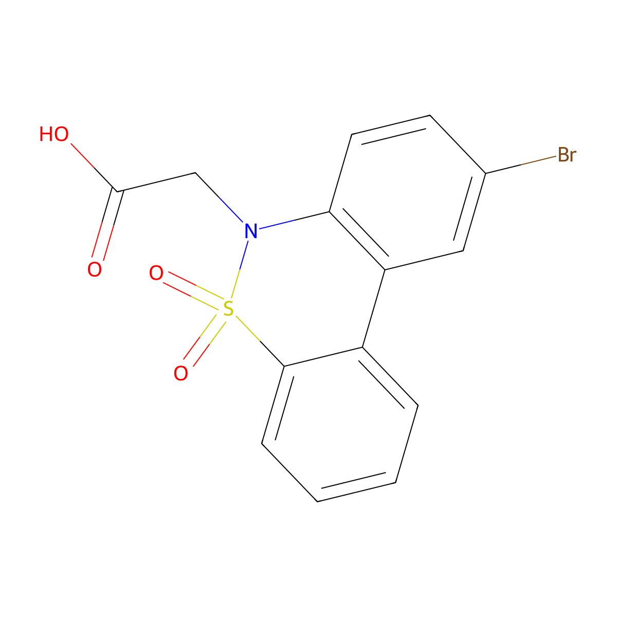 (9-Bromo-5,5-dioxido-6H-dibenzo[c,e][1,2]thiazin-6-yl)acetic acid molecular structure, CAS 1858249-93-0
