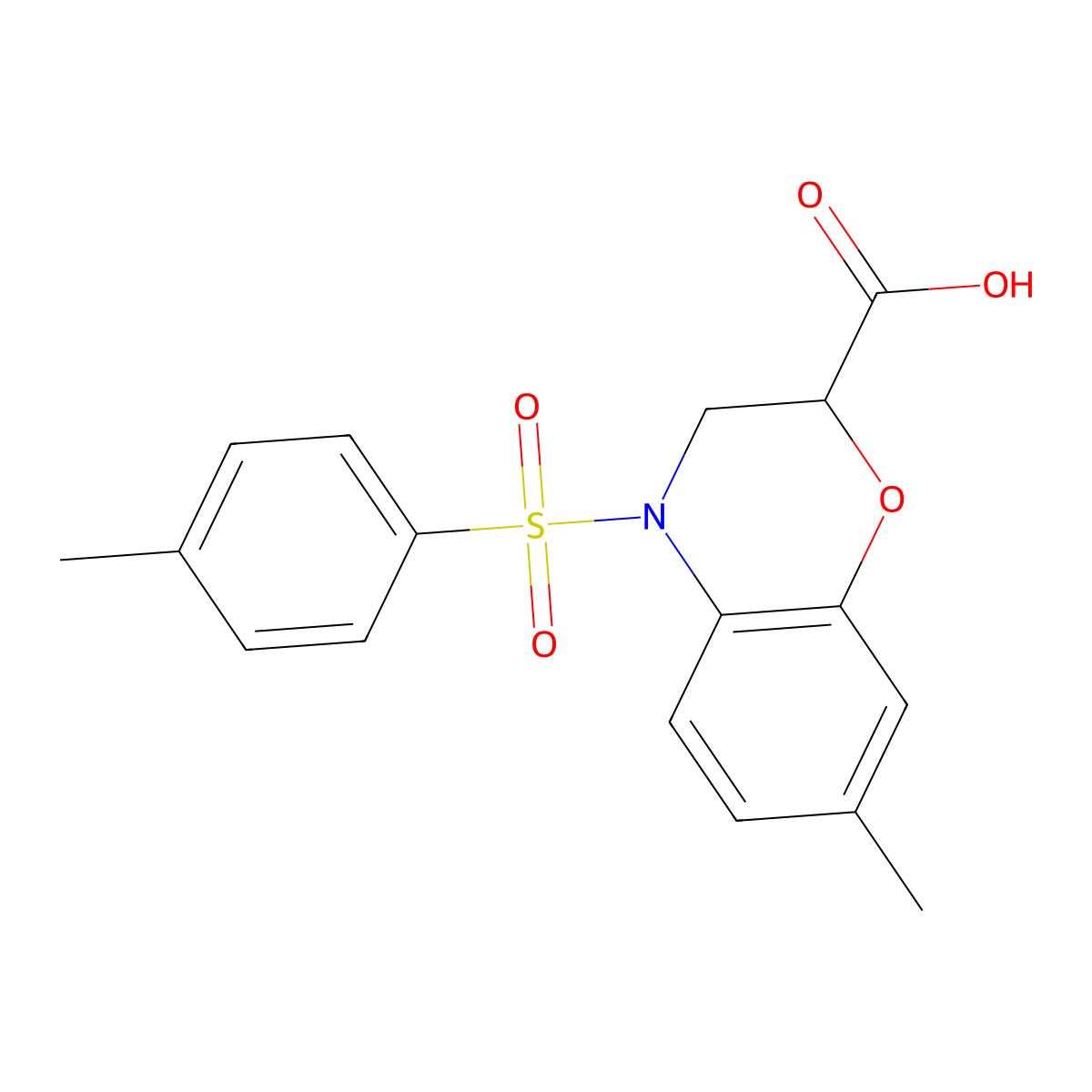 7-Methyl-4-[(4-methylphenyl)sulfonyl]-3,4-dihydro-2H-1,4-benzoxazine-2-carboxylic acid molecular structure, CAS 1858249-99-6