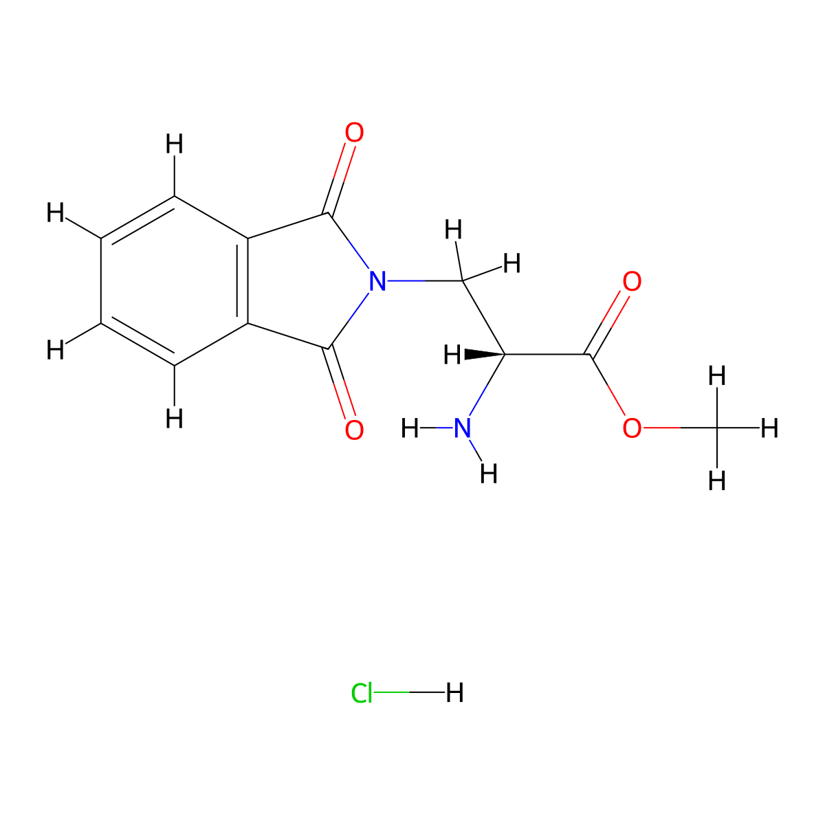 (R)-2-Amino-3-(1,3-dioxo-1,3-dihydro-isoindol-2-yl)-propionic acid methyl ester hydrochloride molecular structure, CAS 185825-29-0