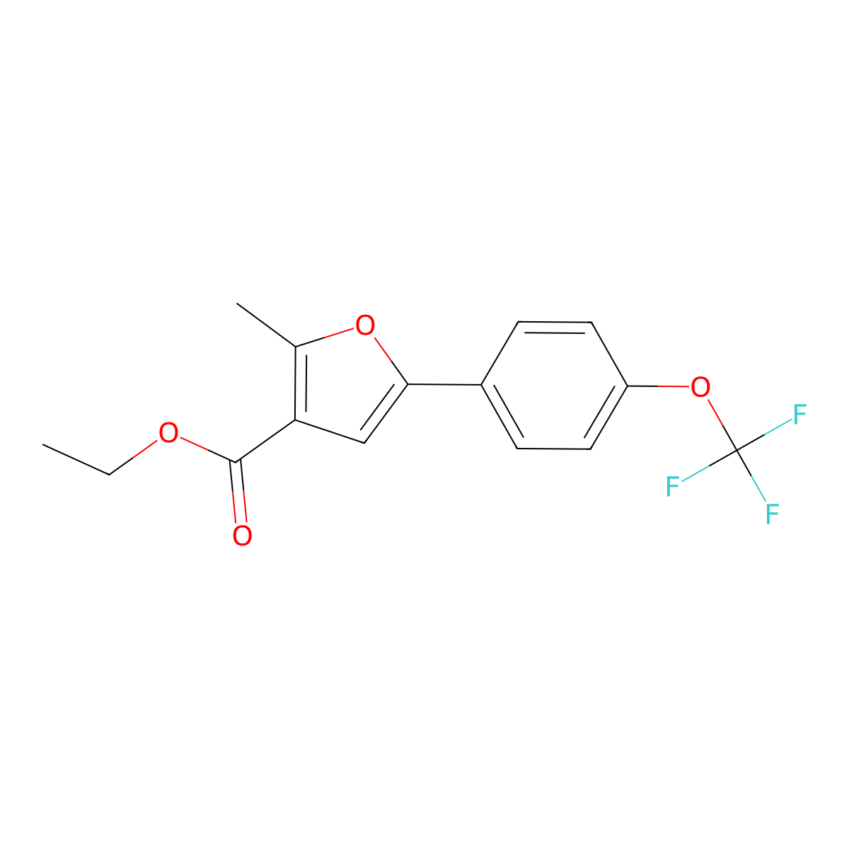 2-Methyl-5-(4-trifluoromethoxy-phenyl)-furan-3-carboxylic acid ethyl ester molecular structure, CAS 1858250-03-9