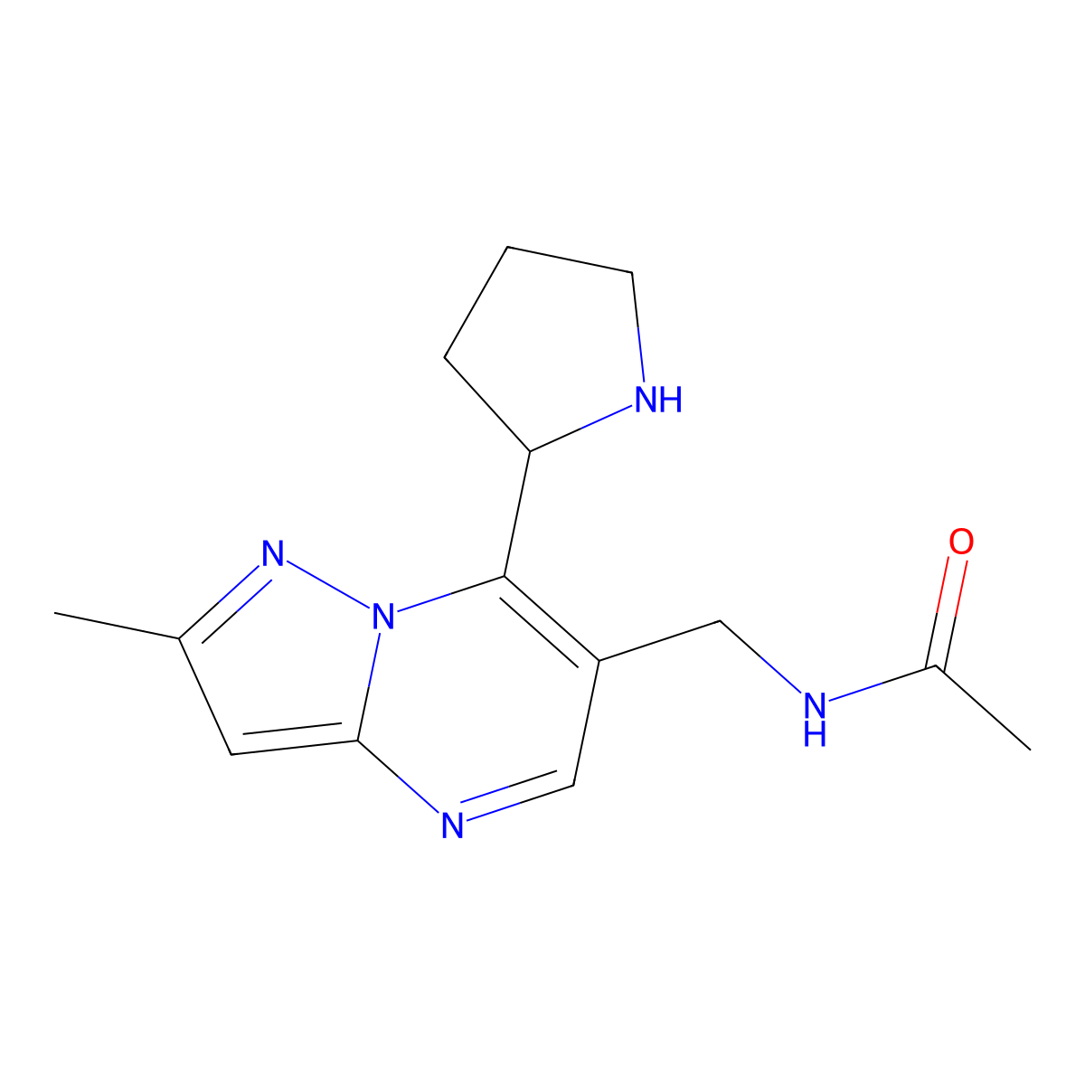 N-{[2-methyl-7-(pyrrolidin-2-yl)pyrazolo[1,5-a]pyrimidin-6-yl]methyl}acetamide molecular structure, CAS 1858250-06-2