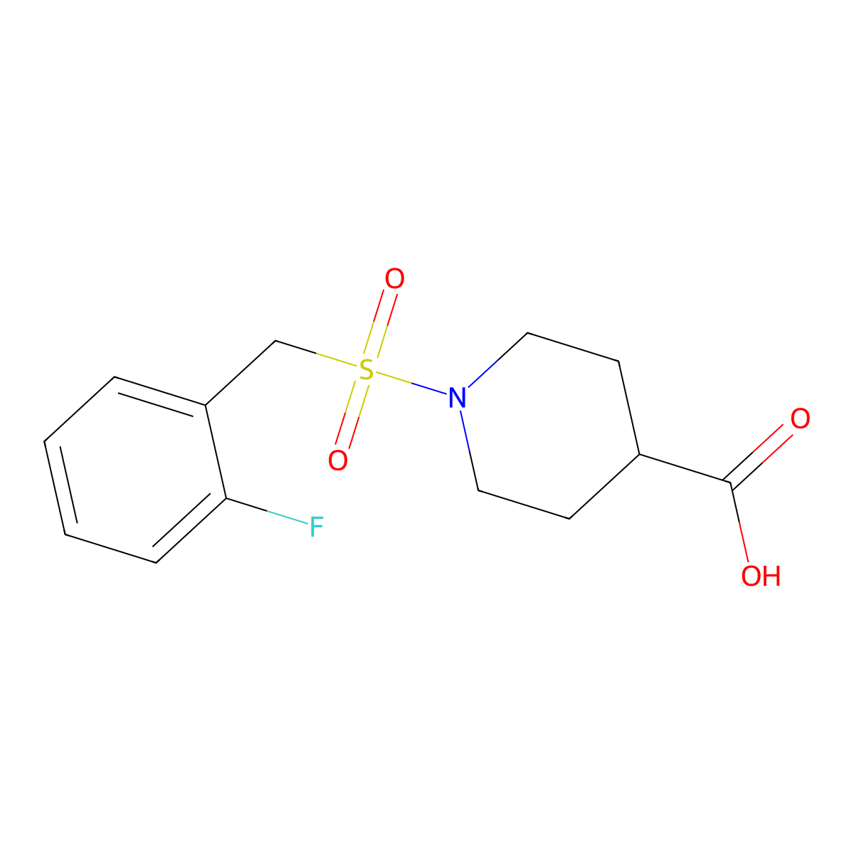 1-[(2-Fluorobenzyl)sulfonyl]piperidine-4-carboxylic acid molecular structure, CAS 1858250-07-3