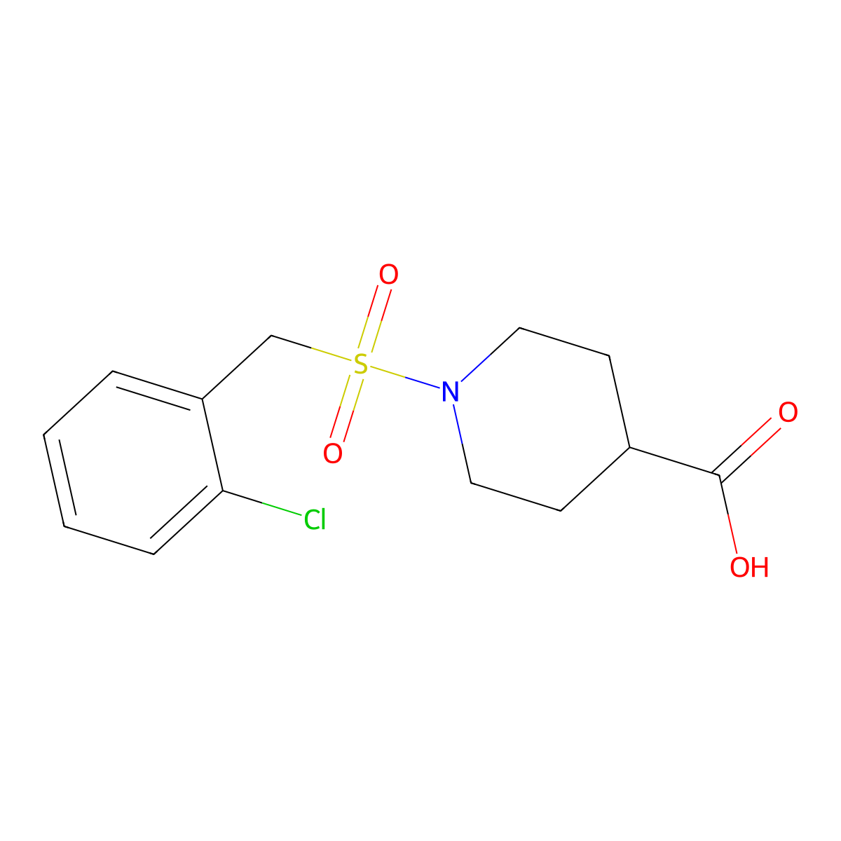 1-[(2-Chlorobenzyl)sulfonyl]piperidine-4-carboxylic acid molecular structure, CAS 1858250-25-5