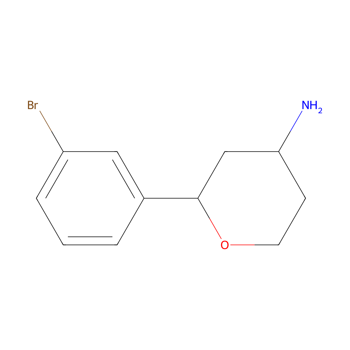 (2S,4R)-2-(3-bromophenyl)oxan-4-amine molecular structure, CAS 1858250-38-0