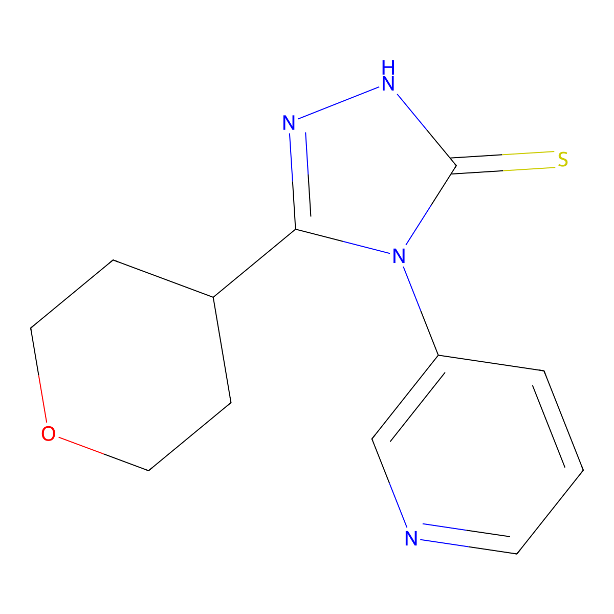 4-Pyridin-3-yl-5-tetrahydro-2H-pyran-4-yl-4H-1,2,4-triazole-3-thiol molecular structure, CAS 1858250-40-4