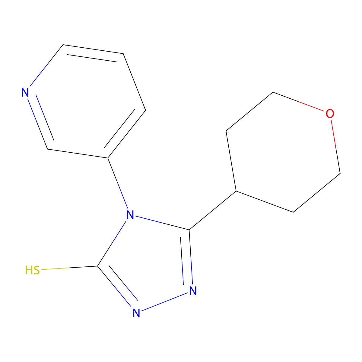 4-Pyridin-3-yl-5-tetrahydro-2H-pyran-4-yl-4H-1,2,4-triazole-3-thiol molecular structure, CAS 1858250-40-4