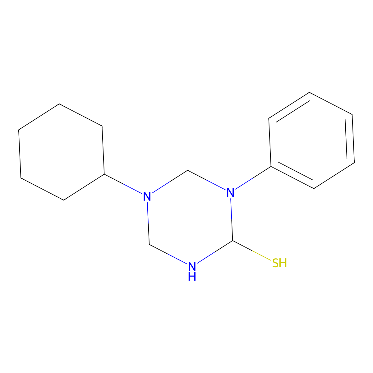 5-Cyclohexyl-1-phenyl-1,3,5-triazinane-2-thiol molecular structure, CAS 1858250-41-5