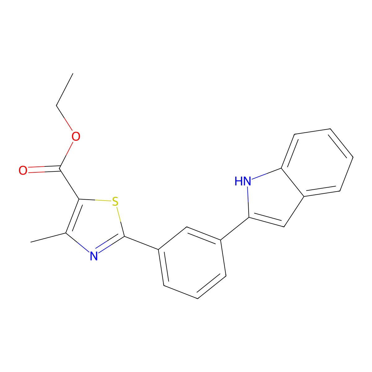 ethyl 2-[3-(1H-indol-2-yl)phenyl]-4-methyl-1,3-thiazole-5-carboxylate molecular structure, CAS 1858250-58-4